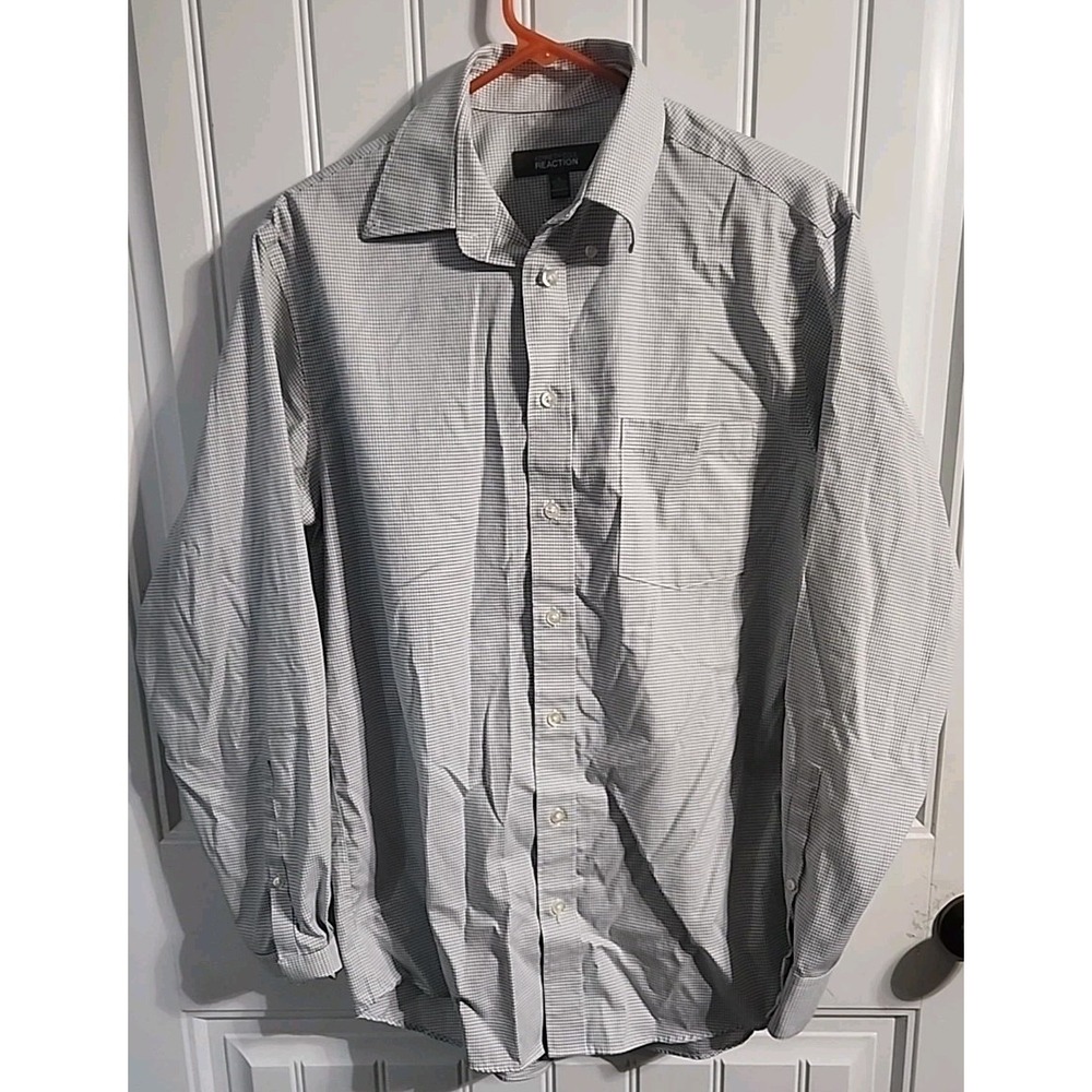 Kenneth Cole Reaction Long Sleeve Button Ip Blue White Check Size M